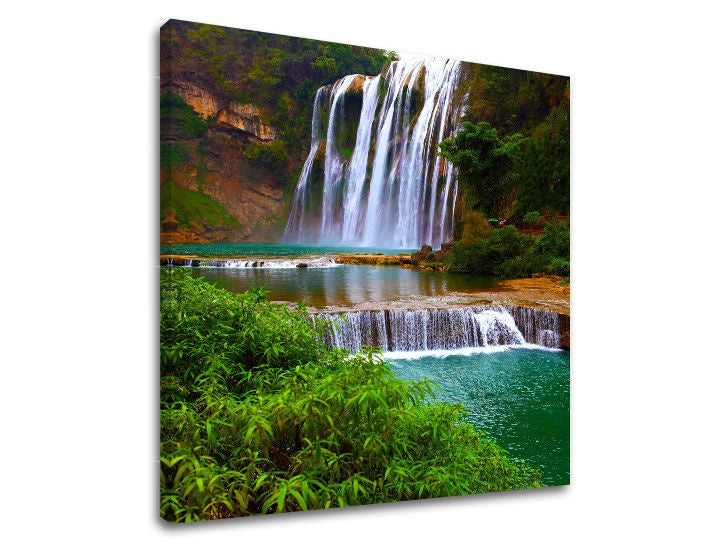 Clasic tablou cu motivul CASCADE, cascadă, râu în alb-turcoaz nuanțe | Tablou de perete CASCADE, natură – previzualizare