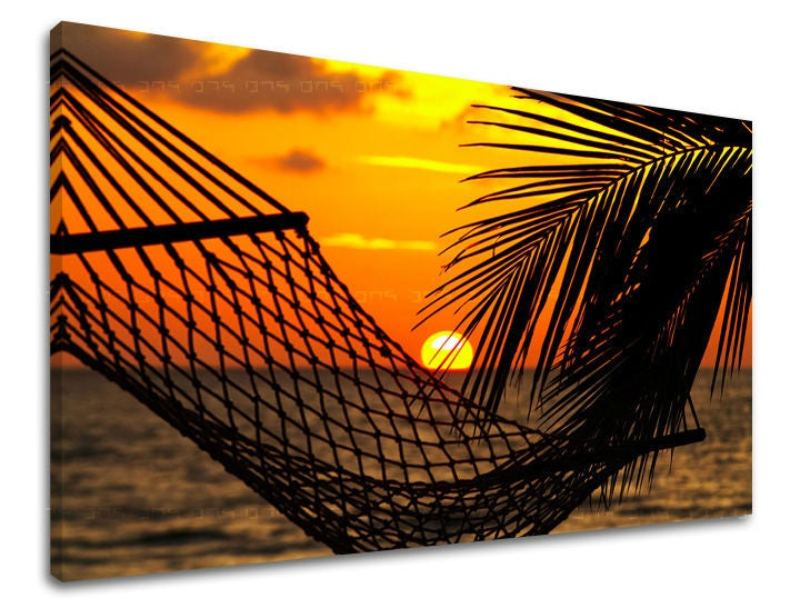 În stil boho tablou pe pânză cu motivul APUS DE SOARE, ocean, peisaj, mare și plajă, natură în portocaliu-negru nuanțe, atmosferă relaxantă, potrivit pentru sufragerie – principală