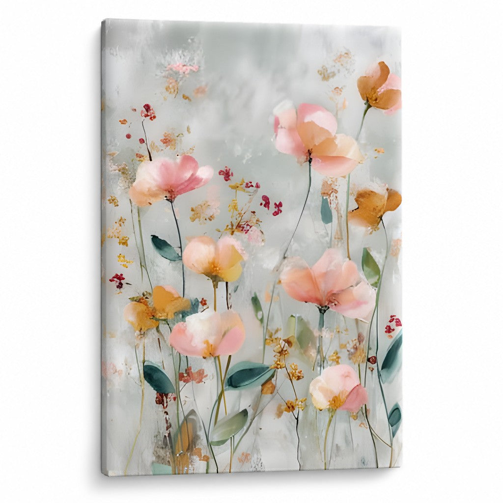 Tablou cu flori de câmp în culori pastelate pe pânză