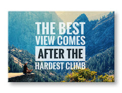 Modern tablou pe pânză cu motivul The best view comes, pădure, citat motivațional în alb-negru nuanțe, natură și pace interioară, potrivit pentru birou – principală