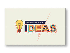 Modern tablou pe pânză cu motivul Believe in your ideas, citat motivațional, natură în bej-albastru nuanțe, creativitate | Motivațional tablou de perete Believe in your ideas – principală