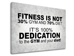Modern tablou pe pânză cu motivul Fitness is not, citat motivațional, natură în alb-gri nuanțe, potrivit pentru birou de lucru | Motivațional tablou de perete Fitness is not – produs