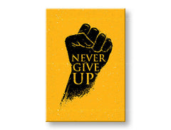 Modern tablou pe pânză cu motivul Never give up, citat motivațional în negru-galben nuanțe, forță, potrivit pentru birou | Motivațional tablou de perete Never give up – principală