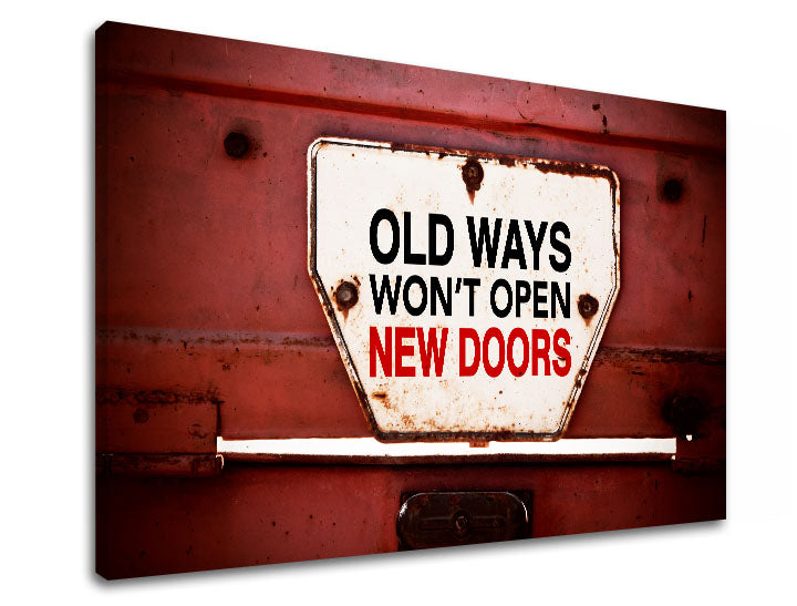 Industrial tablou pe pânză cu motivul Old ways, citat motivațional în alb-roșu nuanțe, potrivit pentru birou | Motivațional tablou de perete Old ways_001 – produs