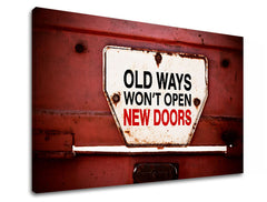 Industrial tablou pe pânză cu motivul Old ways, citat motivațional în alb-roșu nuanțe, potrivit pentru birou | Motivațional tablou de perete Old ways_001 – produs