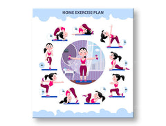 Modern tablou pe pânză cu motivul Home exercise plan, citat motivațional, motiv sportiv în alb-albastru nuanțe, atmosferă energică, potrivit pentru birou de lucru – principală