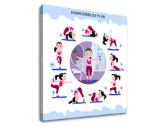 Modern tablou pe pânză cu motivul Home exercise plan, citat motivațional, motiv sportiv în alb-albastru nuanțe, atmosferă energică, potrivit pentru birou de lucru – produs