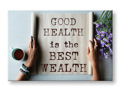 Modern tablou pe pânză cu motivul Good health, flori, citat motivațional, motiv religios, natură în bej-maro nuanțe, atmosferă liniștită – principală