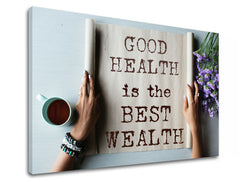 Modern tablou pe pânză cu motivul Good health, flori, citat motivațional, motiv religios, natură în bej-maro nuanțe, atmosferă liniștită – produs