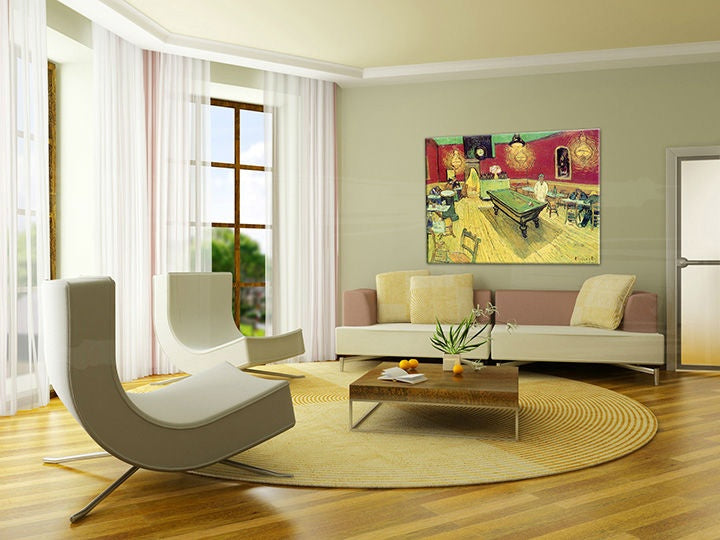 Vintage tablou cu motivul NOC PRED KAVIARŇOU – Vincent van Gogh în verde-roșu nuanțe | Tablou pe pânză NOC PRED KAVIARŇOU – Vincent van Gogh – previzualizare