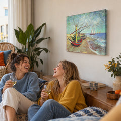 Tablou pe pânză Bărci de pescuit pe plaja din Saintes-Maries – Vincent van Gogh în living