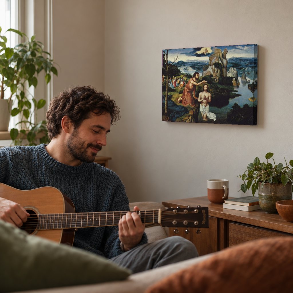 Tablou pe pânză Botezul lui Hristos – Joachim Patinir în living