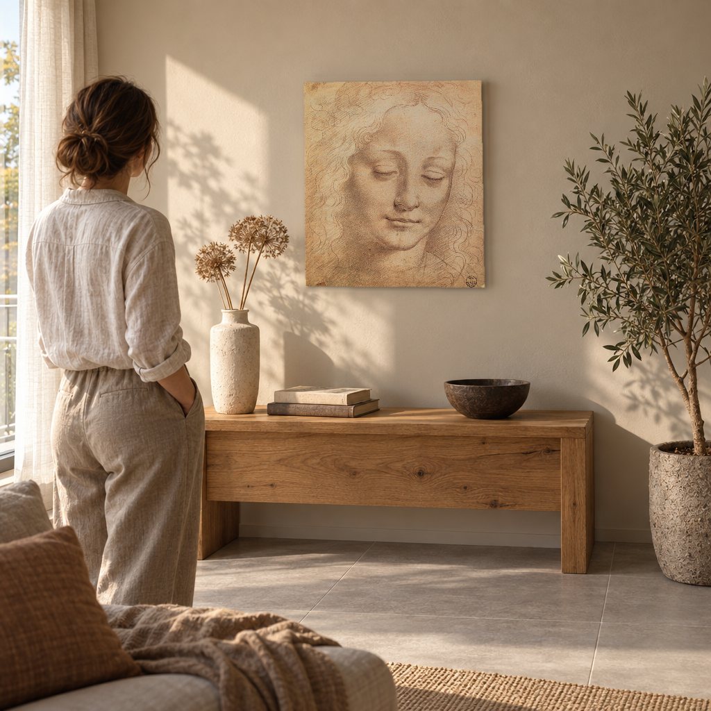 Tablou pe pânză Cap de femeie III – Leonardo da Vinci în living