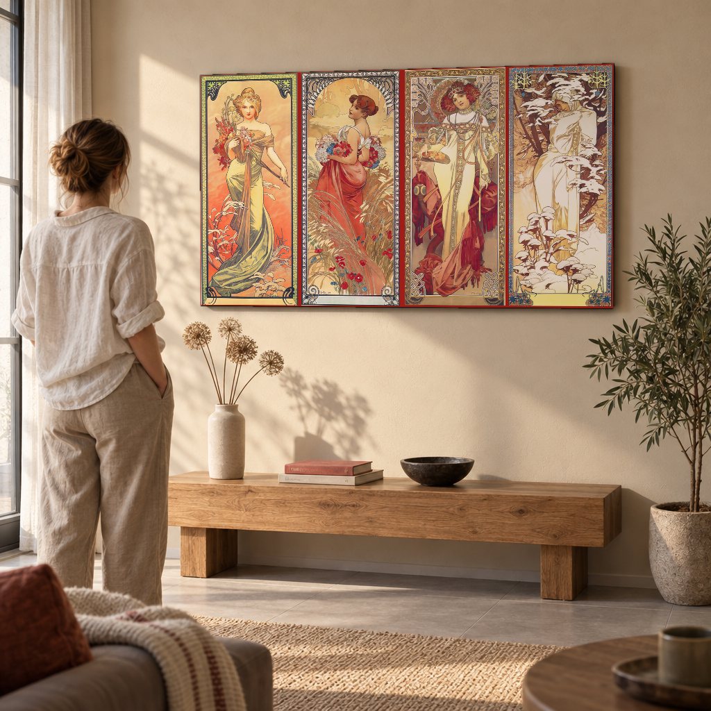 Tablou pe pânză Cele patru anotimpuri – Alfons Mucha în living