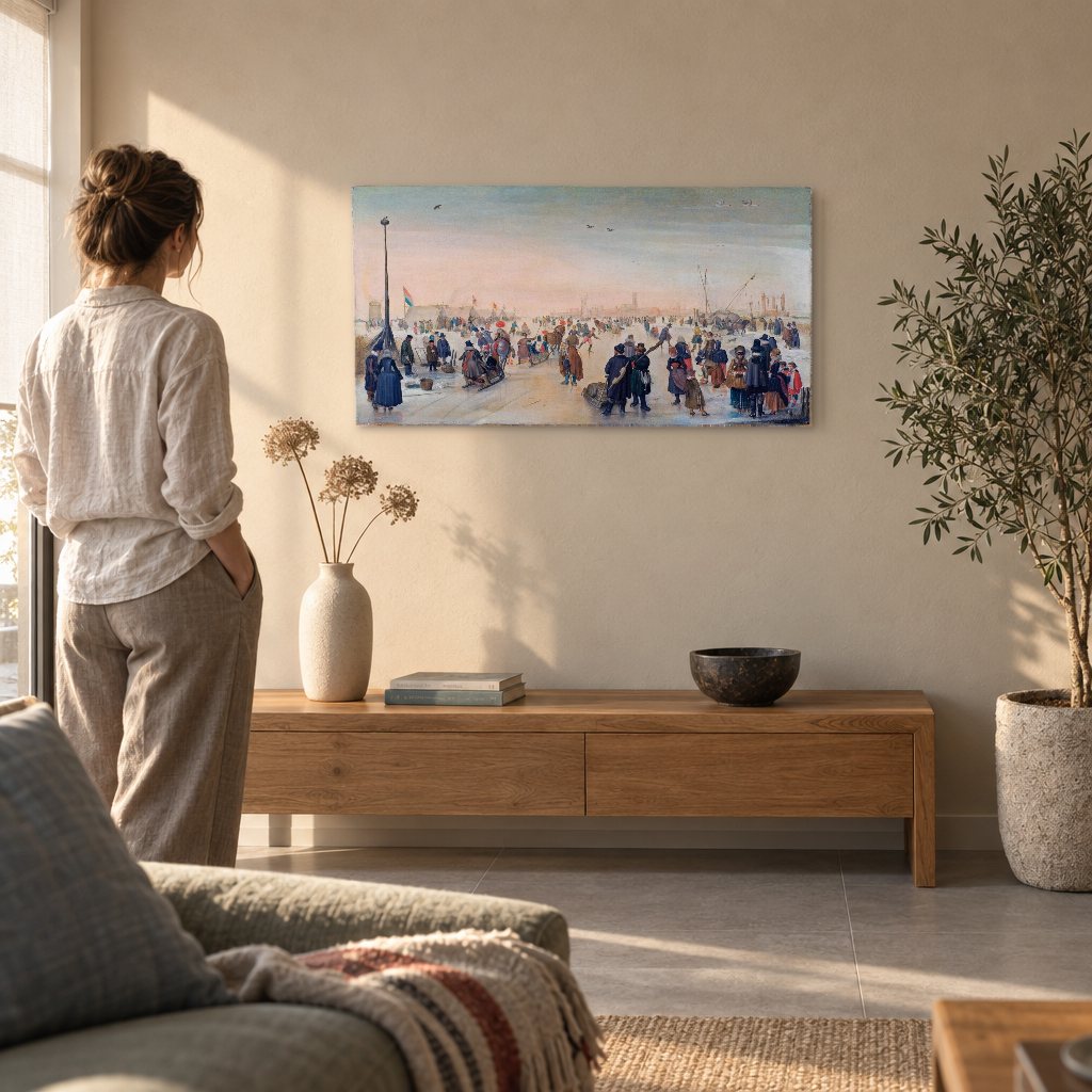Tablou pe pânză Distracție pe gheață – Hendrick Avercamp în living