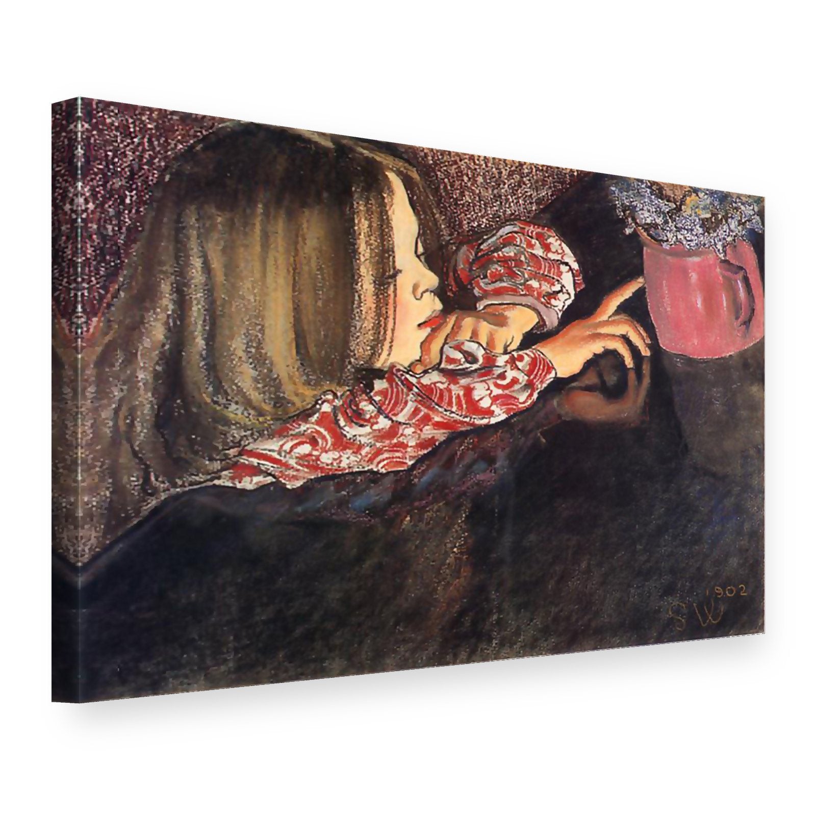 Tablou pe pânză Fată cu o vază cu flori – Stanisław Wyspiański, vedere 3D