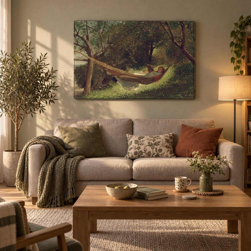 Tablou pe pânză Fată în hamac – Winslow Homer în living