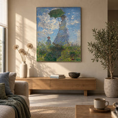 Tablou pe pânză Femeie cu umbrelă de soare – Claude Monet în living