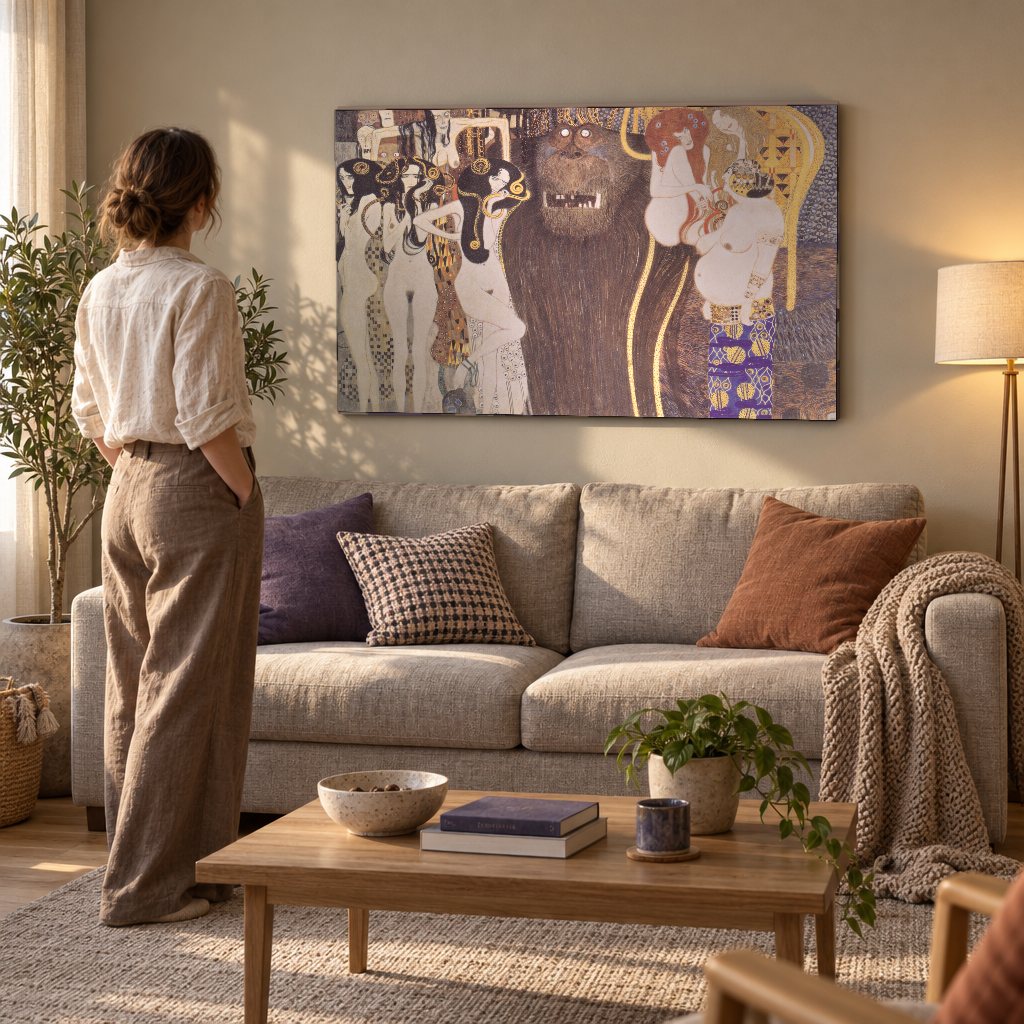 Tablou pe pânză Friza Beethoven – Gustav Klimt în living