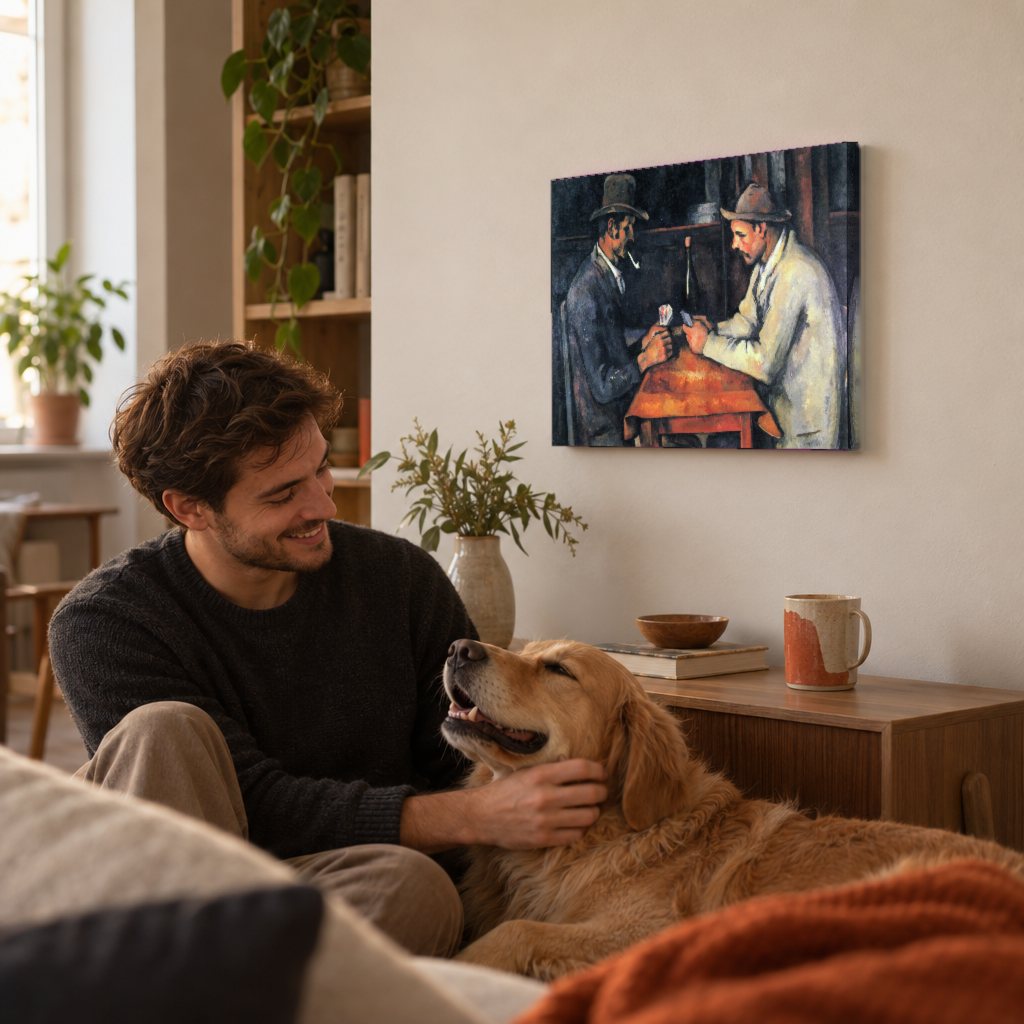 Tablou pe pânză Jucătorii de cărți – Paul Cézanne în living