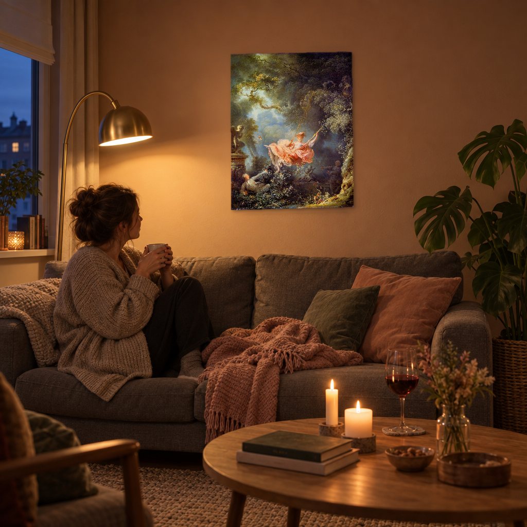 Tablou pe pânză Leagănul – Jean-Honoré Fragonard în living
