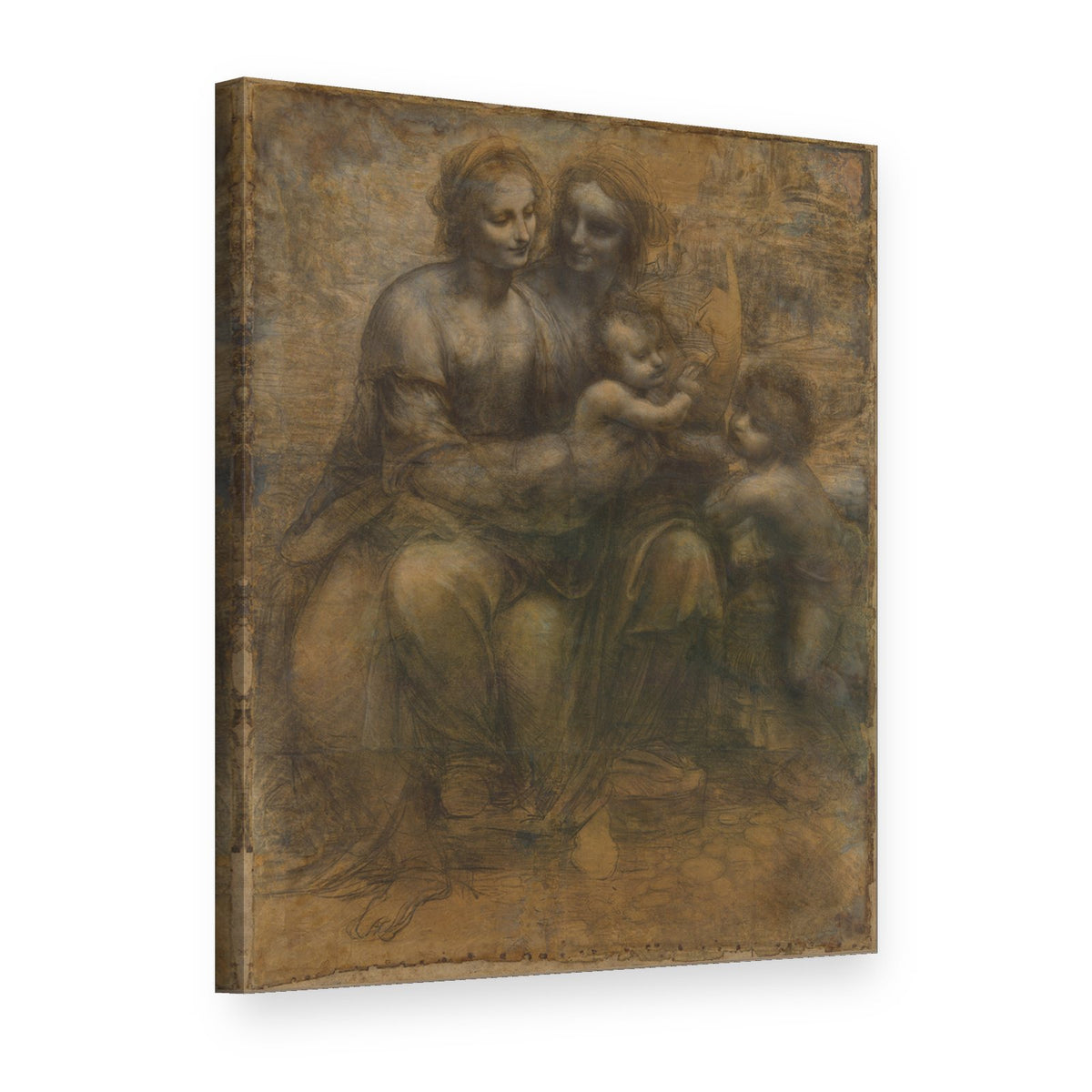 Tablou pe pânză Madona cu Pruncul și Sfânta Ana – Leonardo da Vinci, vedere 3D