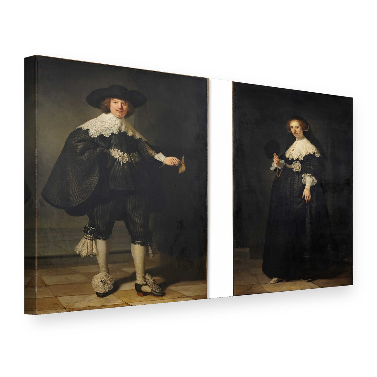 Tablou pe pânză Portretele lui Marten Soolmans și Oopjen Coppit – Rembrandt, vedere 3D