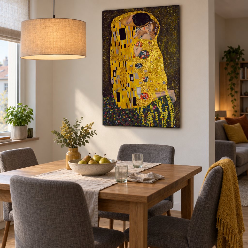 Tablou pe pânză Sărutul – Gustav Klimt în sufragerie