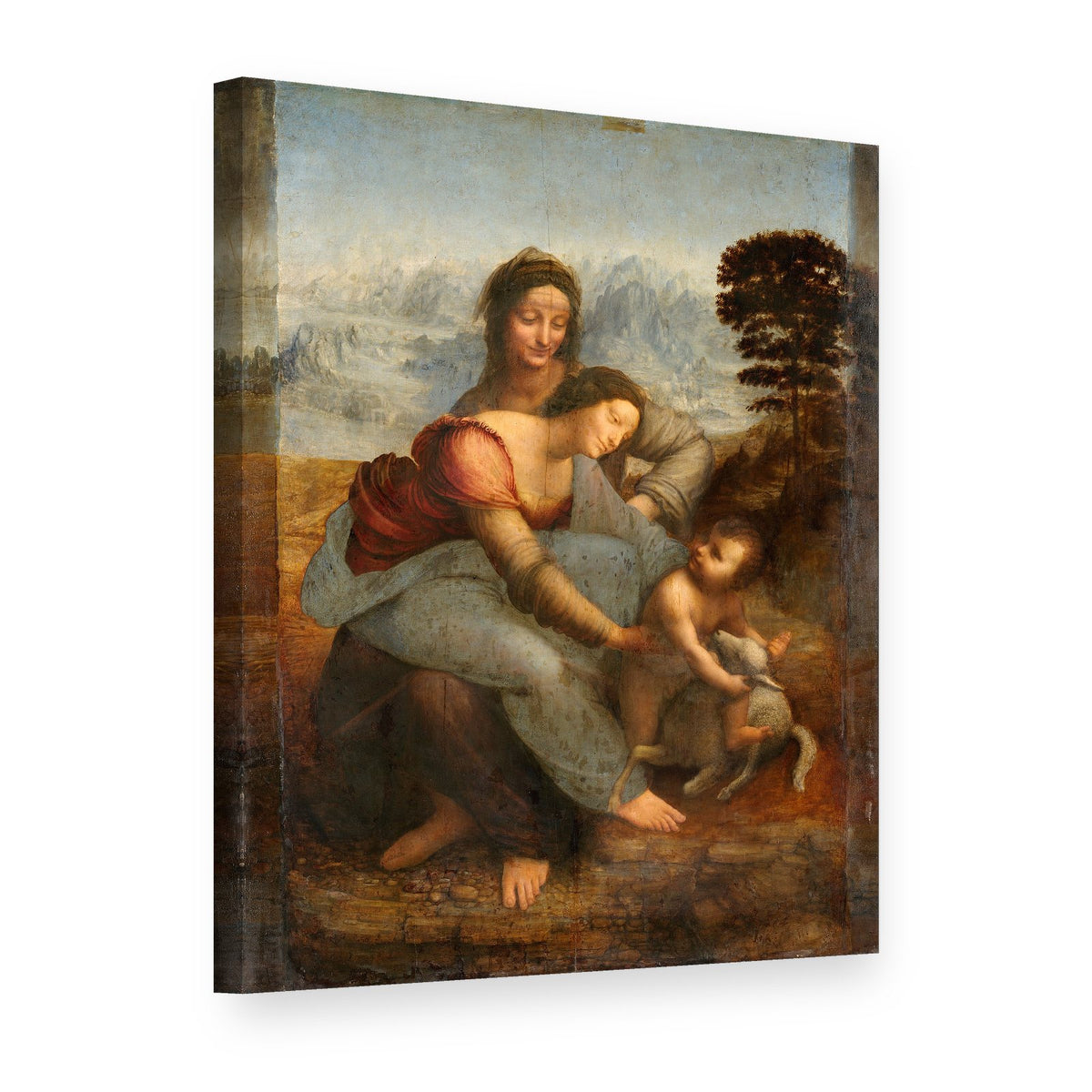 Tablou pe pânză Sfânta Familie cu Sfânta Ana – Leonardo da Vinci, vedere 3D