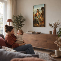 Tablou pe pânză Sfânta Familie cu Sfânta Ana – Leonardo da Vinci în living