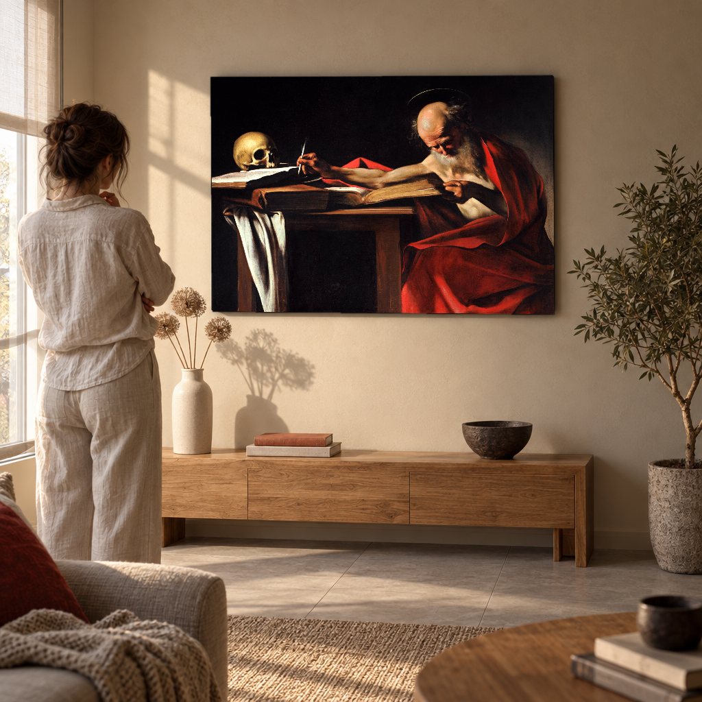 Tablou pe pânză Sfântul Ieronim – Caravaggio în living