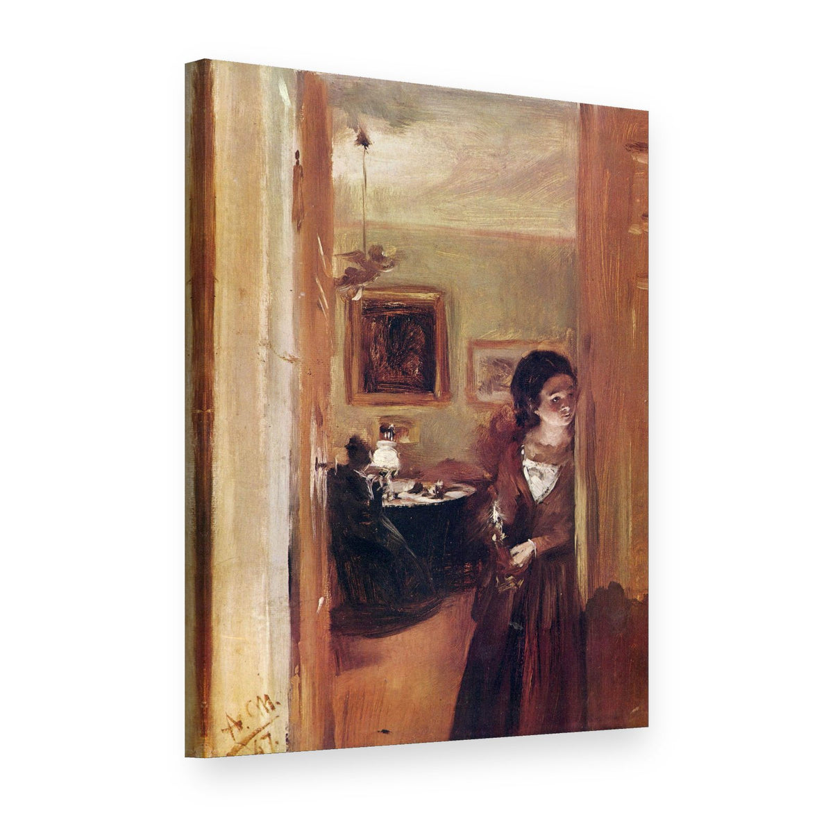 Tablou pe pânză Sufragerie cu sora artistului – Adolph Menzel, vedere 3D