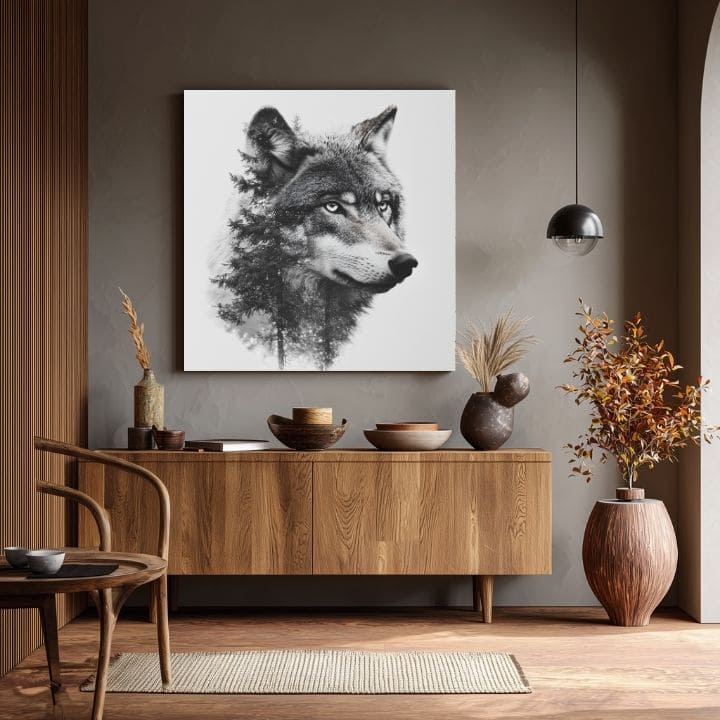 Tablou pe pânză Vlčí vedere - modern čiernobiely motiv - imagine 2
