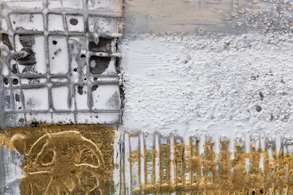 Pictat manual tablou pe pânză în alb-bej nuanțe, atmosferă liniștită, minimalism și impresie de lux, potrivit pentru hol | Tablou pictat de perete ABSTRACT – produs, vedere 3