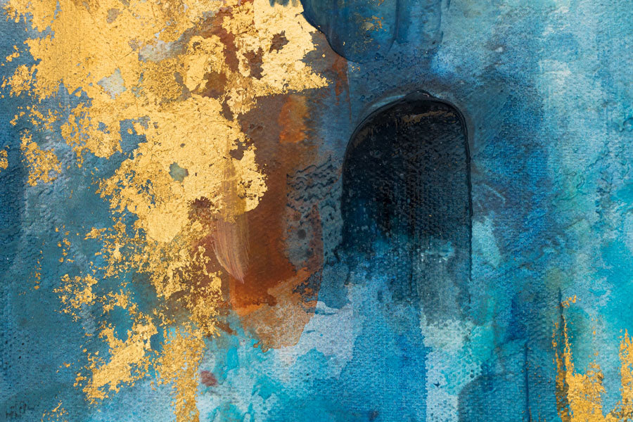 Pictat manual tablou pe pânză cu motivul munți, reflexie pe apă, motiv religios în alb-bej nuanțe, atmosferă liniștită, natură și pace și echilibru – produs, vedere 2
