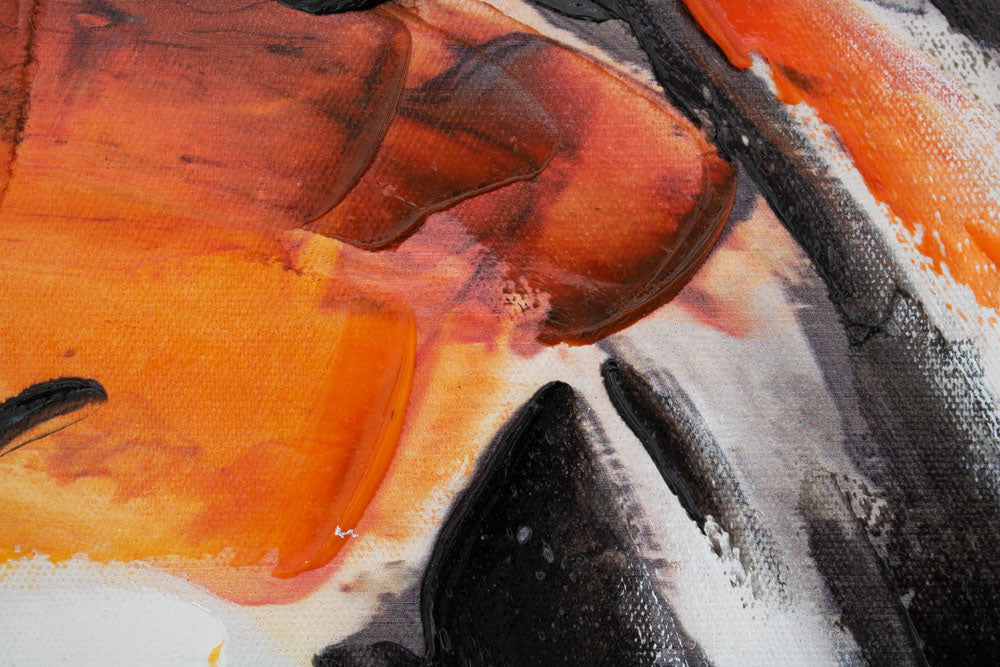 Pictat manual tablou pe pânză cu motivul tușe de pensulă în alb-portocaliu nuanțe, atmosferă dinamică, minimalism, potrivit pentru birou | Tablou pictat de perete ABSTRACT – produs, vedere 2