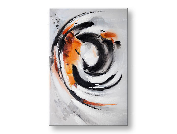 Pictat manual tablou pe pânză cu motivul tușe de pensulă în alb-portocaliu nuanțe, atmosferă dinamică, minimalism, potrivit pentru birou | Tablou pictat de perete ABSTRACT – principală