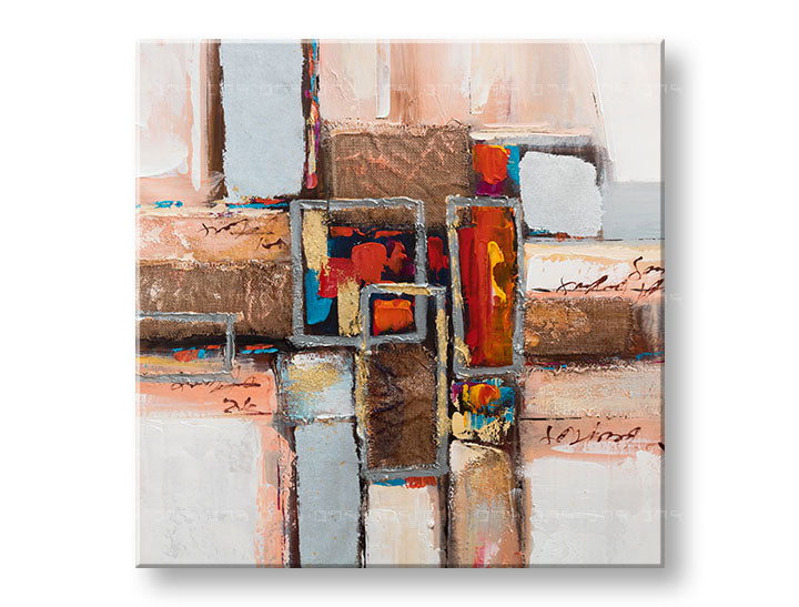Pictat manual tablou pe pânză în multicolor nuanțe, atmosferă urbană, viață urbană, potrivit pentru birou | Tablou pictat de perete ABSTRACT – principală