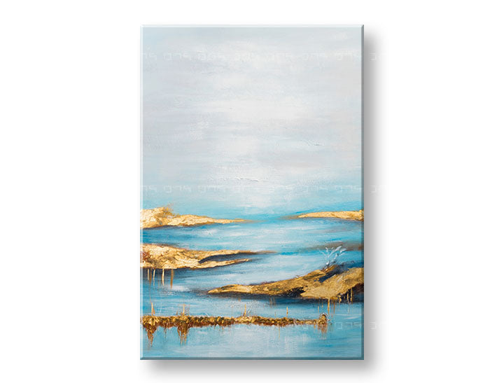 Pictat manual tablou pe pânză cu motivul cer, peisaj, natură în alb-bej nuanțe, atmosferă liniștită, natură și minimalism, potrivit pentru birou de lucru – principală