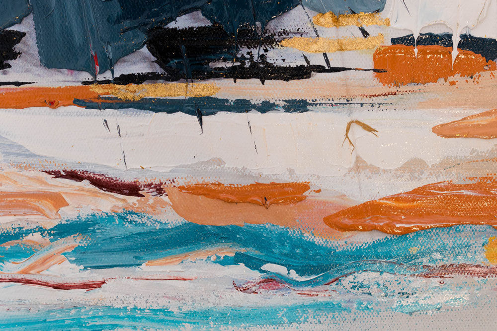 Pop art tablou pe pânză cu motivul ocean în alb-albastru nuanțe, atmosferă liniștită, potrivit pentru birou | Tablou pictat de perete ABSTRACT – produs, vedere 3