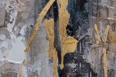 Pictat manual tablou pe pânză în gri-auriu nuanțe, atmosferă sofisticată, eleganță, potrivit pentru sufragerie | Tablou pictat de perete ABSTRACT – produs