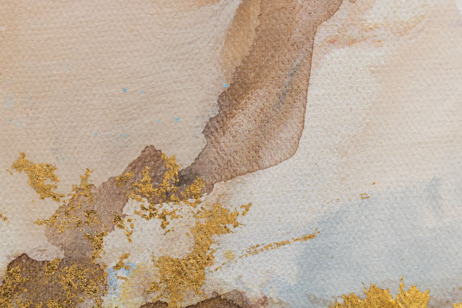 Pictat manual tablou pe pânză cu motivul peisaj, natură în alb-bej nuanțe, atmosferă liniștită, natură și minimalism, potrivit pentru birou – produs, vedere 2