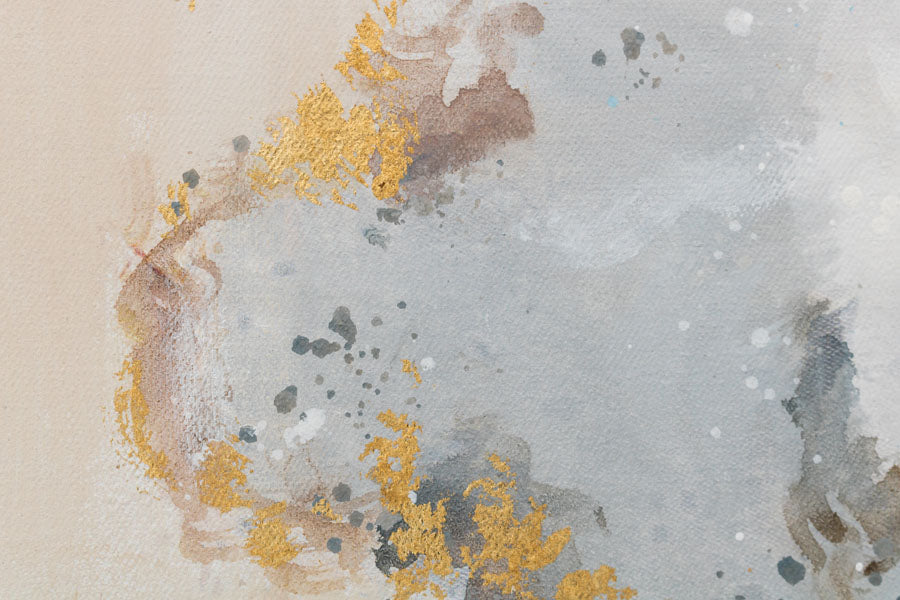 Pictat manual tablou pe pânză cu motivul peisaj, natură în alb-bej nuanțe, atmosferă liniștită, natură și minimalism, potrivit pentru birou – produs, vedere 4