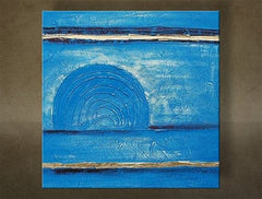 Pictat manual tablou cu motivul cer în alb-auriu nuanțe | Tablou pictat de perete ABSTRACT, natură și minimalism – previzualizare