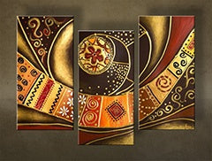 Pictat manual tablou cu motivul ABSTRACT 3 piese, motiv pentru copii în alb-auriu nuanțe | Tablou pictat de perete ABSTRACT 3 piese – previzualizare