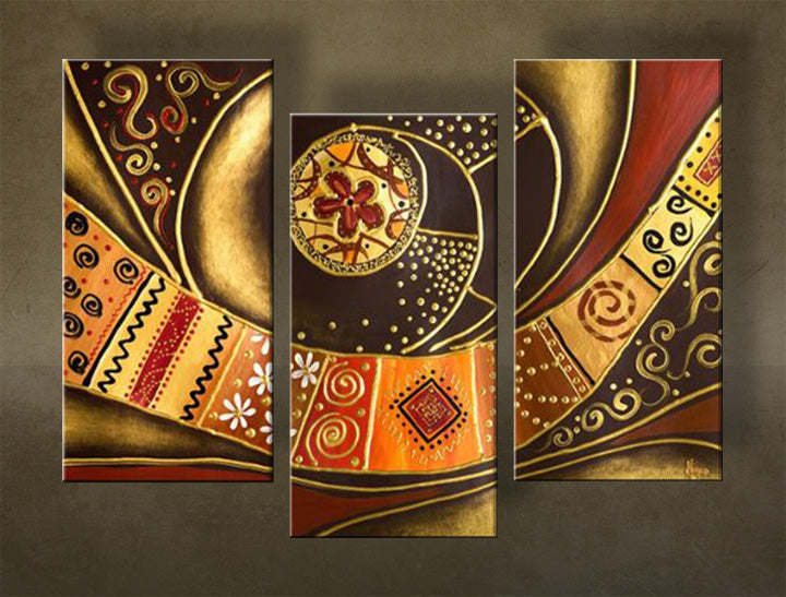 Pictat manual tablou pe pânză cu motivul ABSTRACT 3 piese, motiv pentru copii în alb-auriu nuanțe, atmosferă caldă, potrivit pentru bucătărie | Tablou pictat de perete ABSTRACT 3 piese – principală