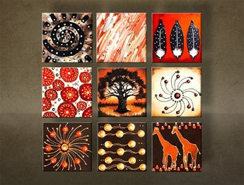 Pictat manual tablou cu motivul ABSTRACT 9 piese în alb-auriu nuanțe | Tablou pictat de perete ABSTRACT 9 piese, natură și spiritualitate – previzualizare