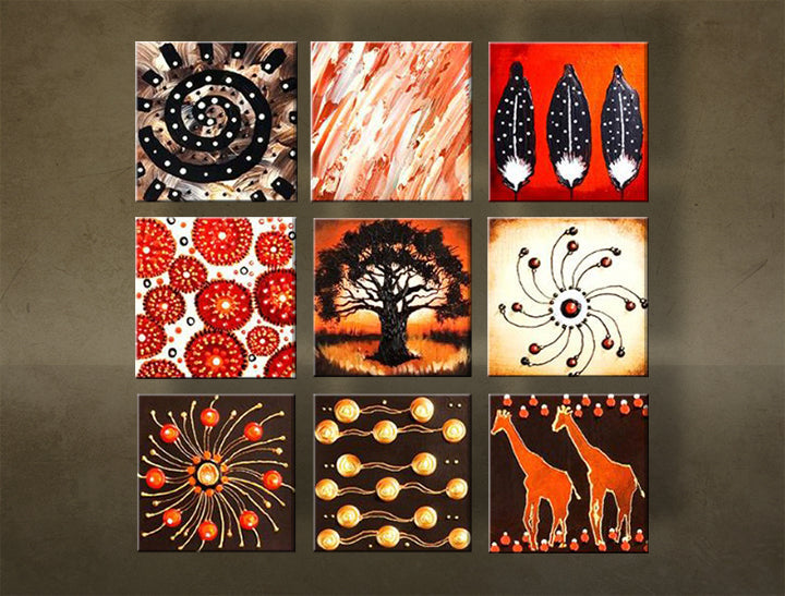 Pictat manual tablou pe pânză cu motivul ABSTRACT 9 piese în alb-auriu nuanțe, natură și spiritualitate, potrivit pentru bucătărie | Tablou pictat de perete ABSTRACT 9 piese – principală