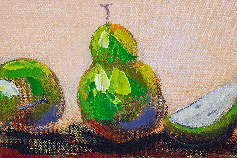 Pop art tablou pe pânză cu motivul HRUŠKY, fructe, peisaj, natură în bej-maro nuanțe, atmosferă liniștită, natură, potrivit pentru bucătărie – produs