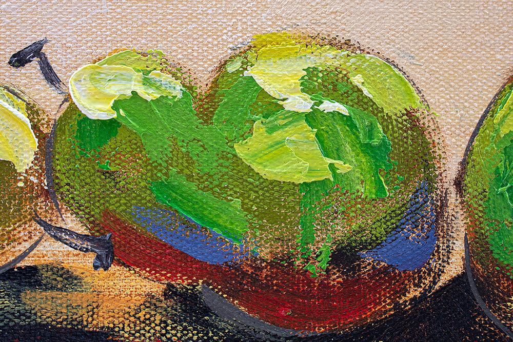 Pop art tablou pe pânză cu motivul HRUŠKY, fructe, peisaj, natură în bej-maro nuanțe, atmosferă liniștită, natură, potrivit pentru bucătărie – produs, vedere 4